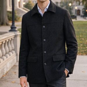 JCREW men university jacket car coat stadium wool charcoal L quilted preppy warm